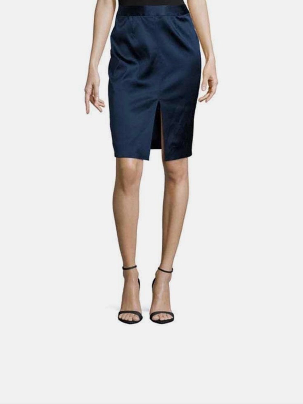 L'AGENCE Hannah Navy Satin Pencil Skirt with Front Center Slit / Size 4 /
